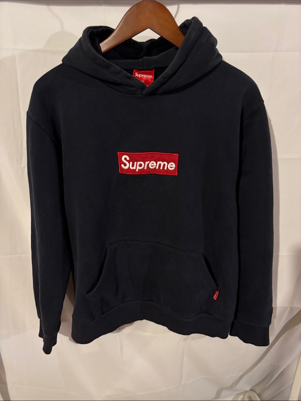 Supreme Navy Crewneck Sweatshirt with Red Box Logo